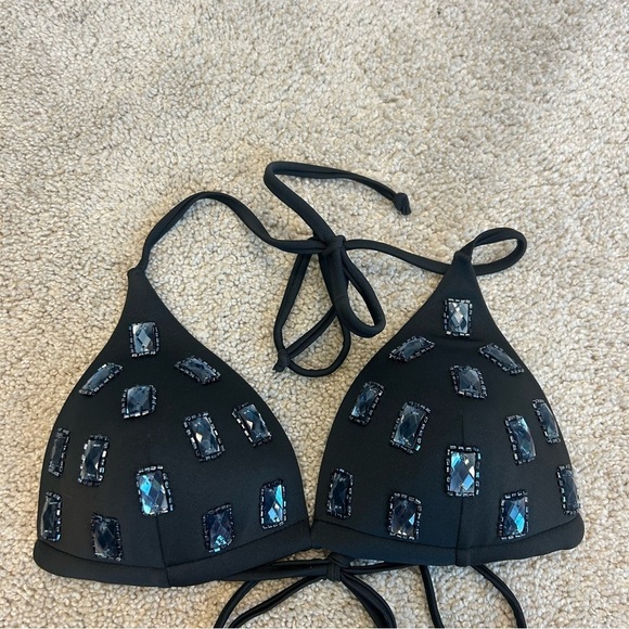 YAMAMAY black beaded gem jewelled embellished bikini top Sz 32B - Picture 4 of 11